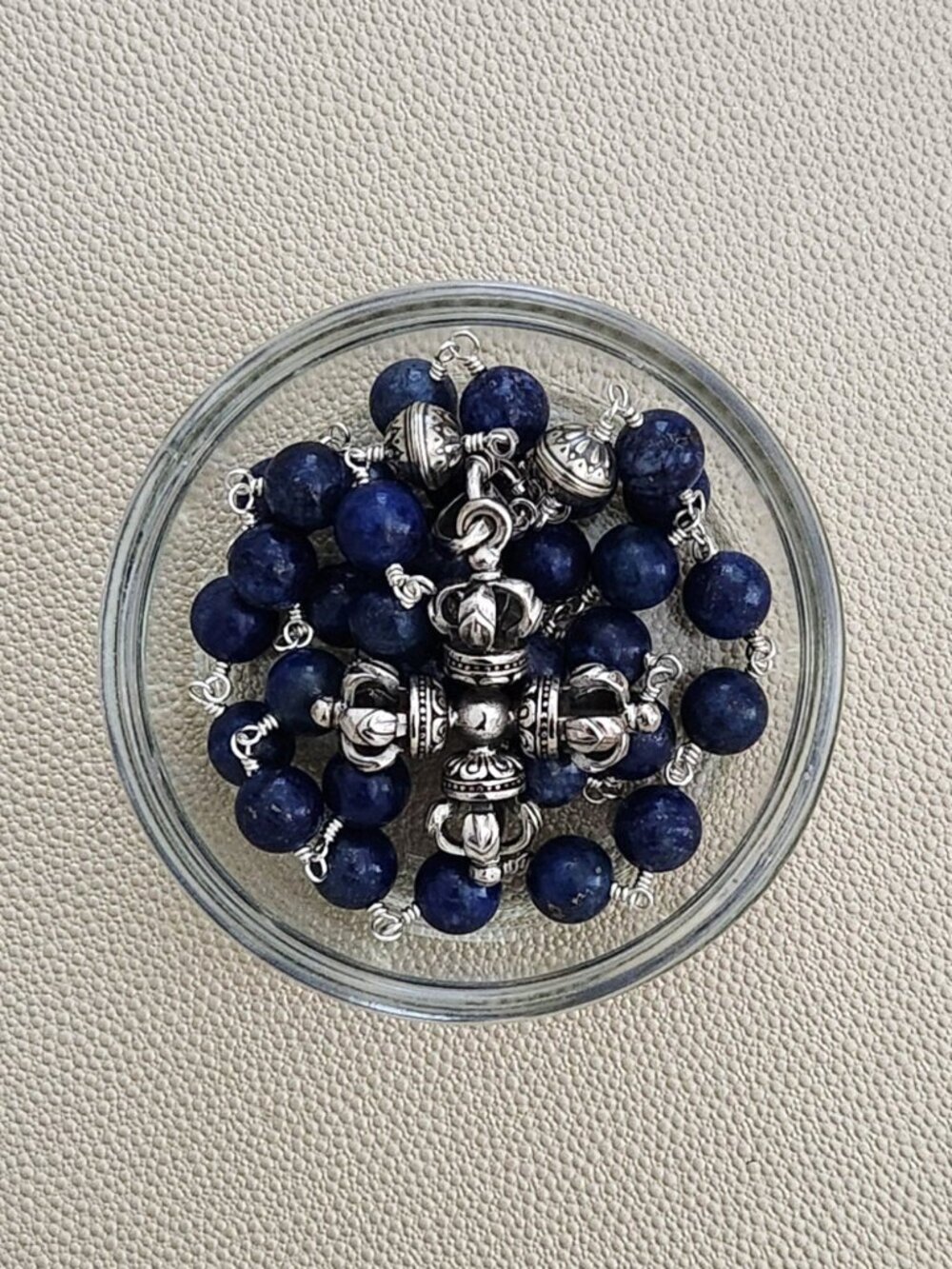 10MM LAPIS LAZULI NECKLACE W/ 925 SILVER DORJE PENDANT-26"